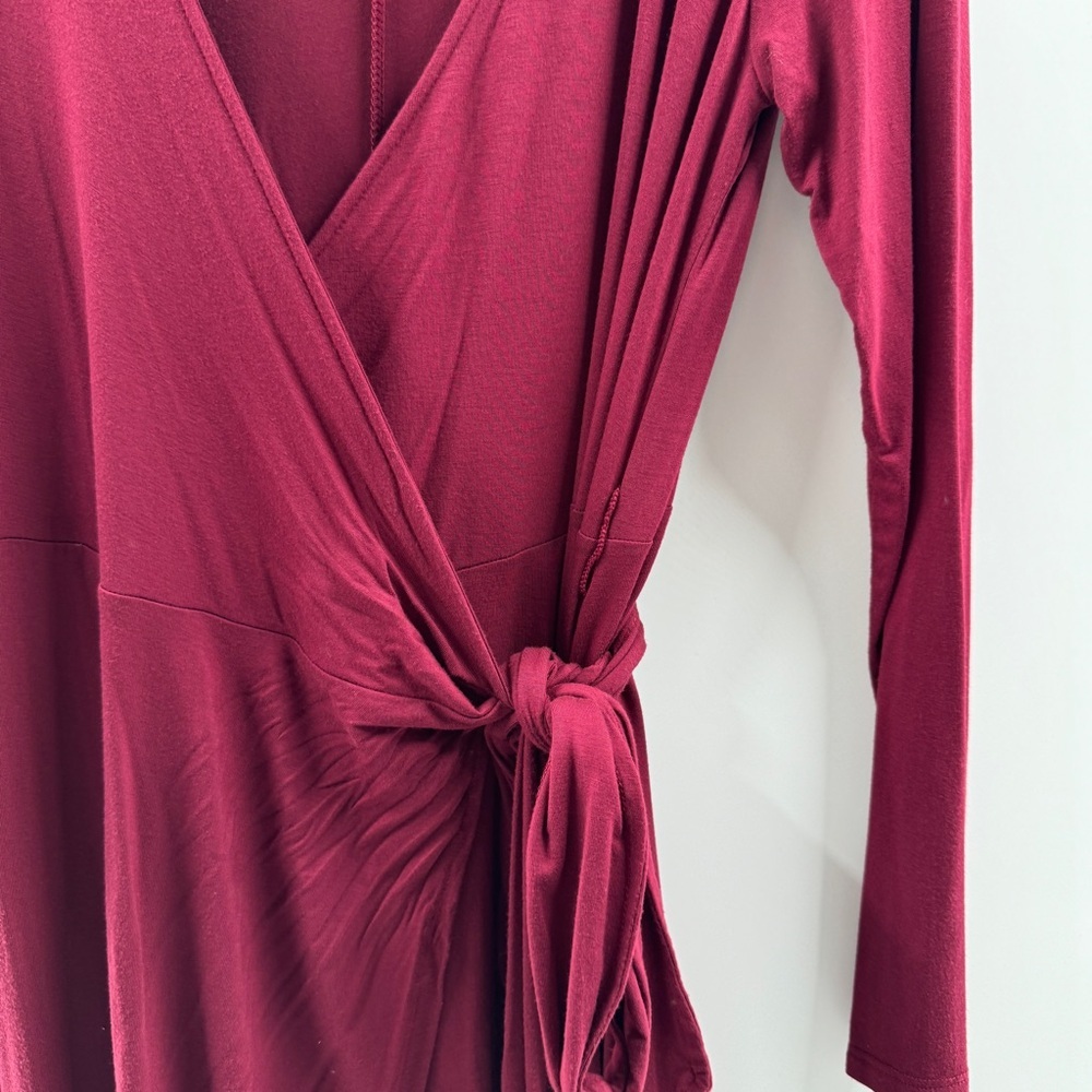Gap Maroon Long Sleeve Wrap Dress with Side Tie – Size Medium - Picture 3 of 6